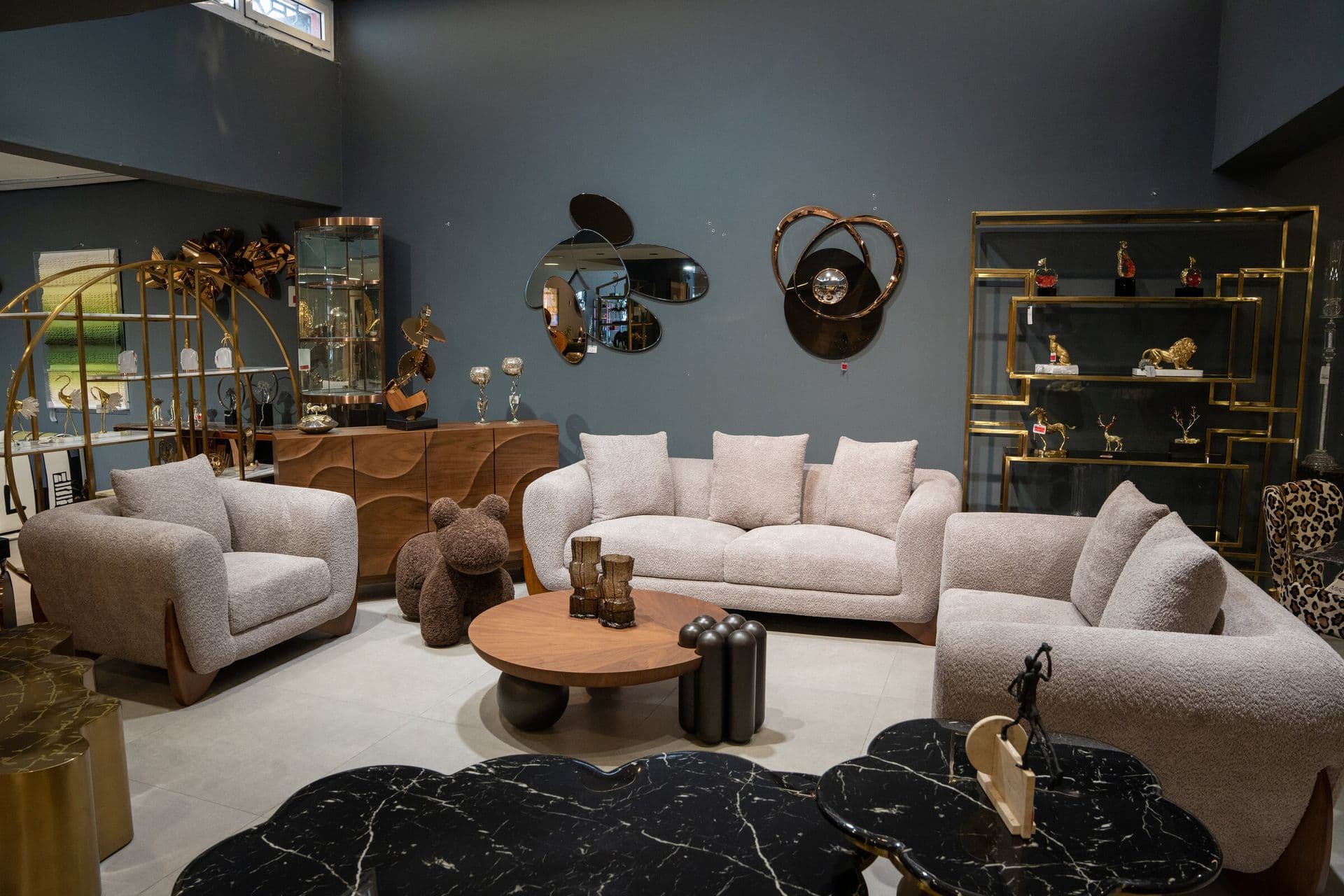 Salon bouclé taupe