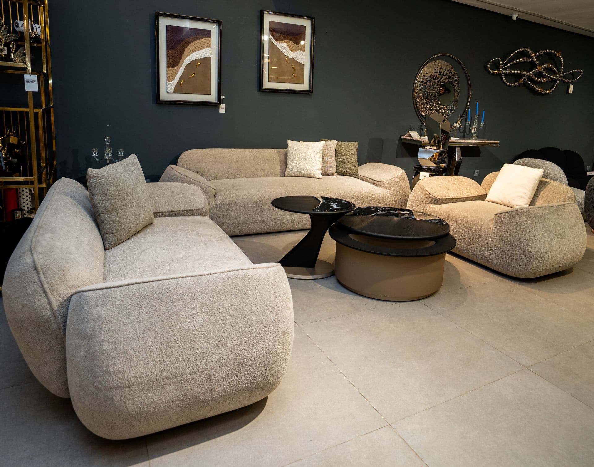 Salon modulable en bouclé crème